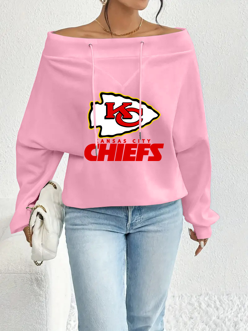 KANSAS CITY CHIEFSCasual printed off-the-shoulder sweatshirt-1