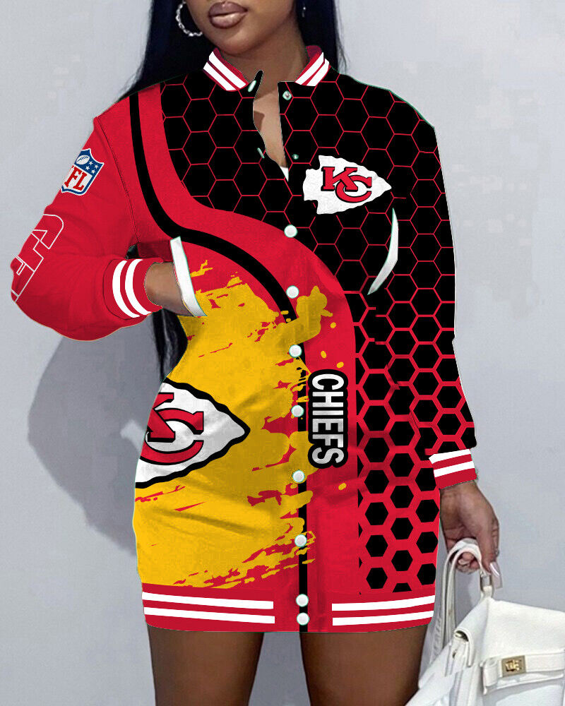 KANSAS CITY CHIEFSLimited Edition Button Down Long Sleeve Jacket Dress