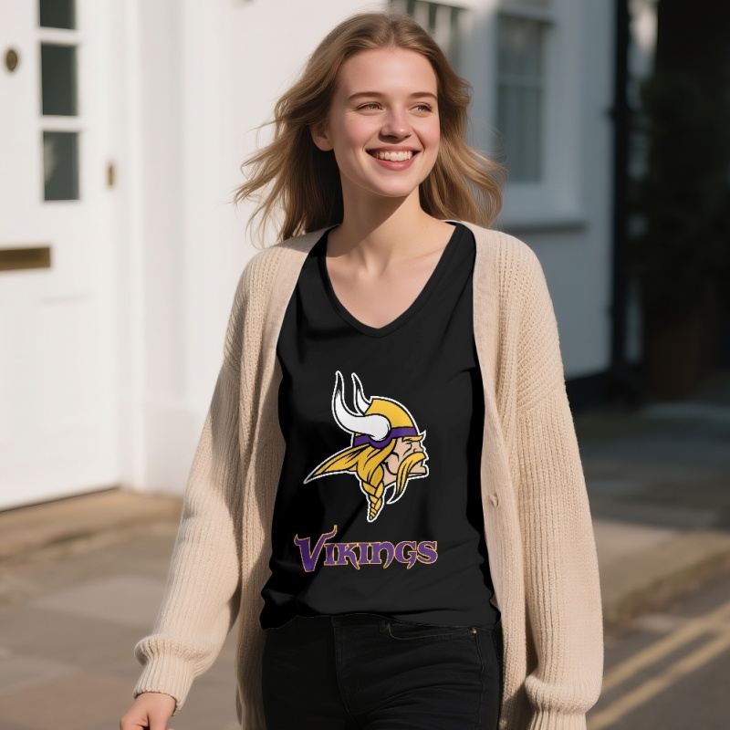 MINNESOTA VIKINGS Off-shoulder V-neck women's long-sleeved T-shirt-2