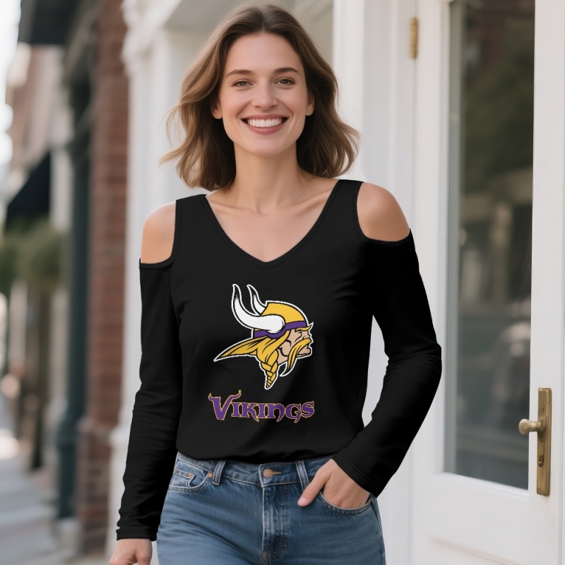 MINNESOTA VIKINGS Off-shoulder V-neck women's long-sleeved T-shirt-2