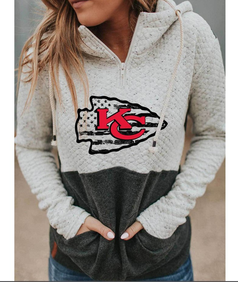 KANSAS CITY CHIEFSFashion printed loose pullover long sleeve zipper sweatshirt