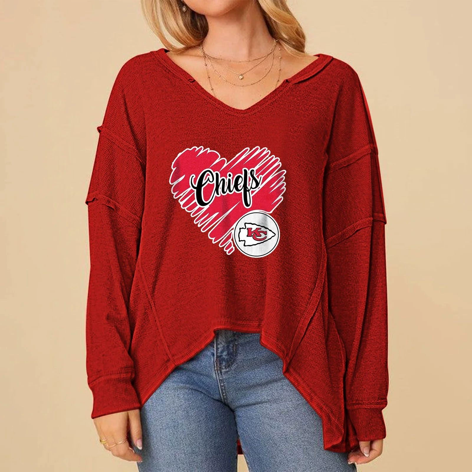 KANSAS CITY CHIEFSNew V-neck sweatshirt printed long-sleeved shirt
