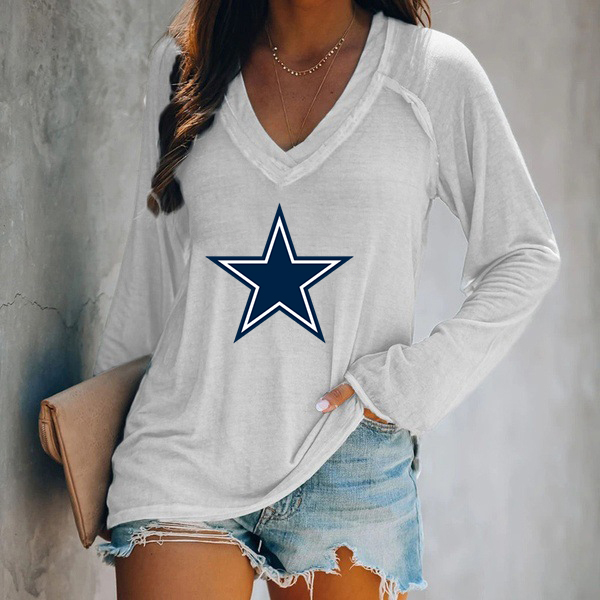 DALLAS COWBOYSV-neck Patchwork Casual Printed T-shirt for Women