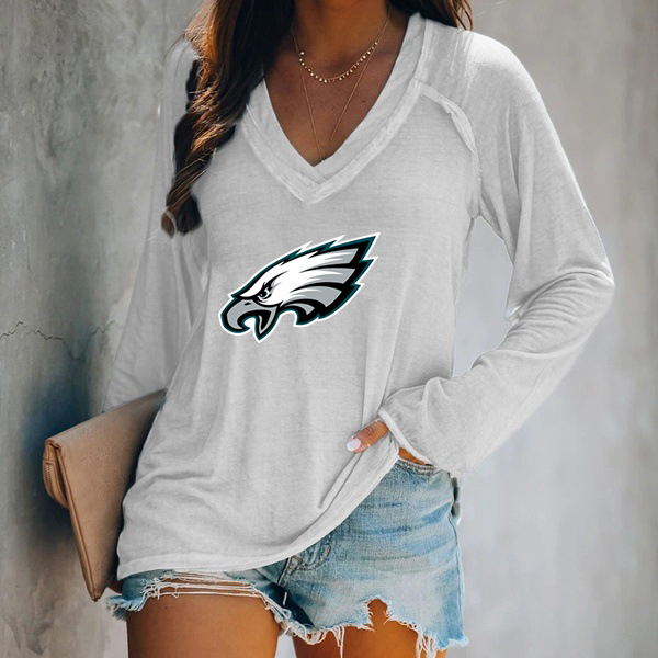 Philadelphia Eagles V-neck Patchwork Casual Printed T-shirt for Women