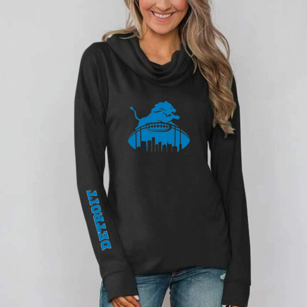 Detroit Lions Street trend printed round neck sweatshirt-black