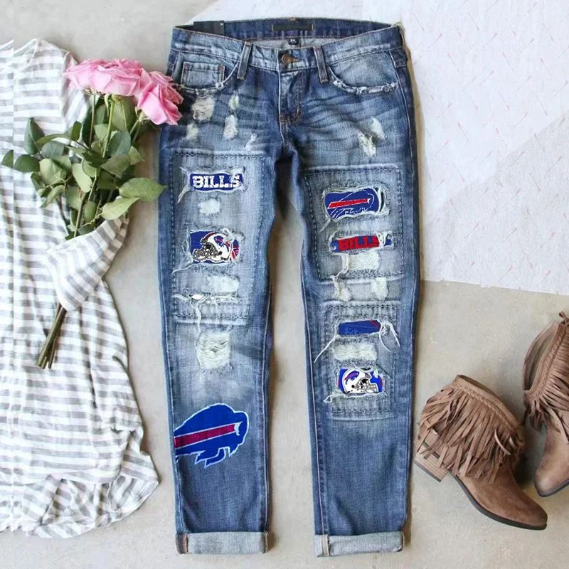 Buffalo Bills New casual fashion perforated printed jeans