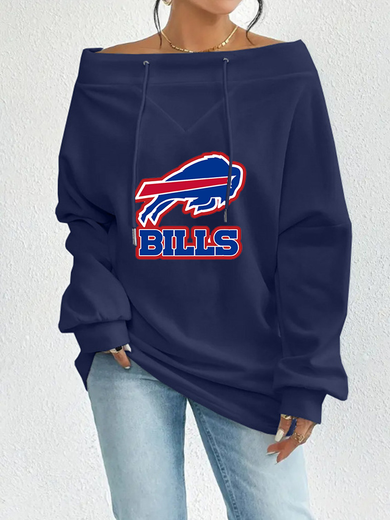 Buffalo Bills Casual printed off-the-shoulder sweatshirt-1