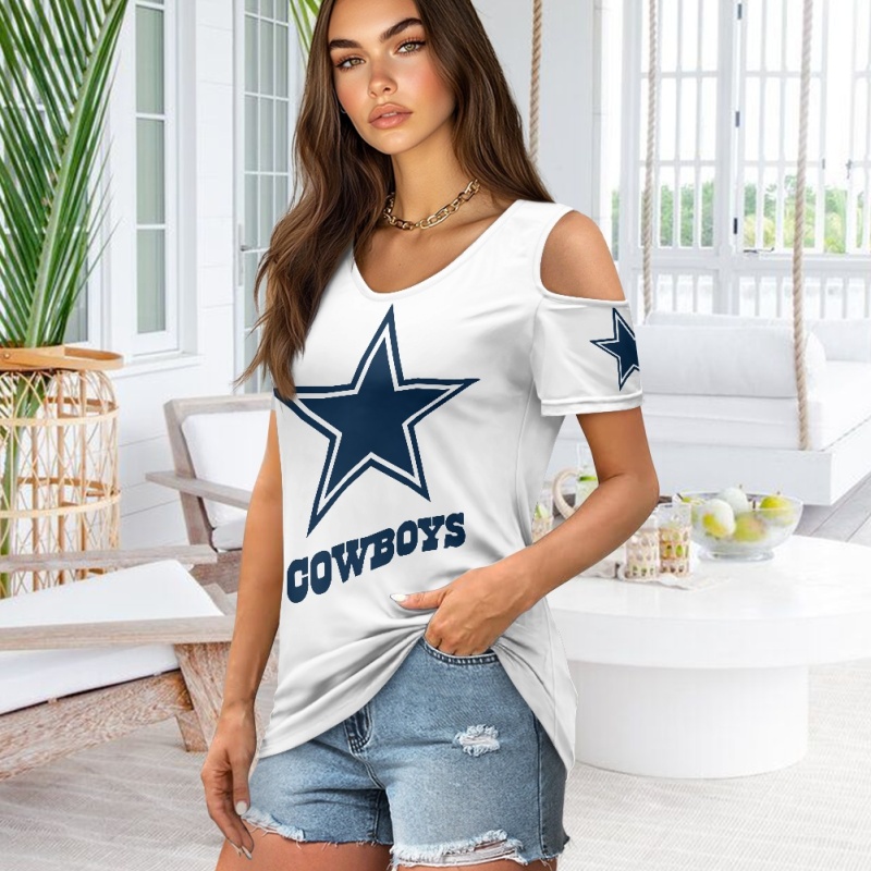 Dallas Cowboys Off-the-shoulder short-sleeved T-shirt-2