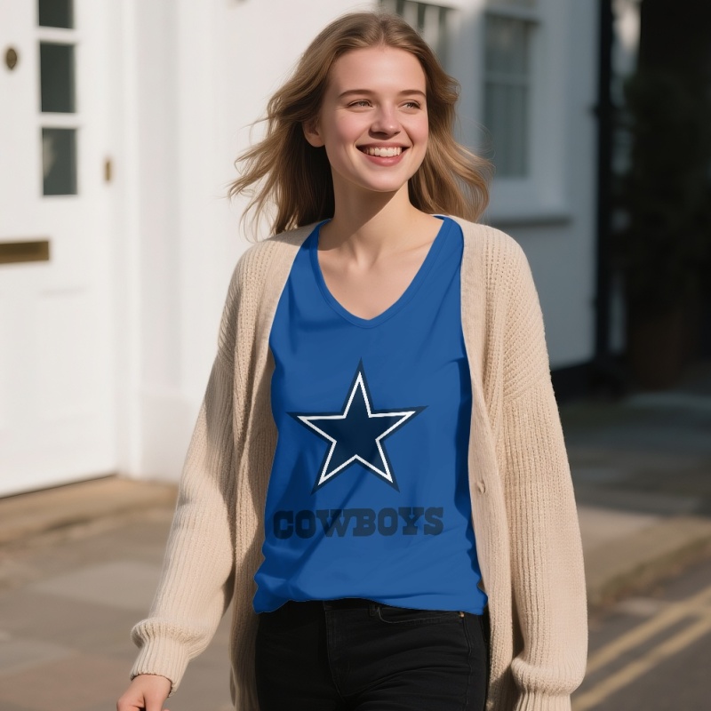 Dallas Cowboys Off-shoulder V-neck women's long-sleeved T-shirt-3