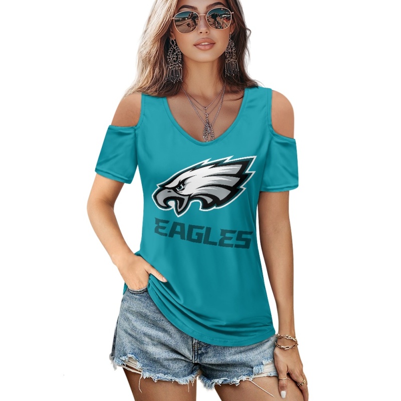 Philadelphia Eagles Off-the-shoulder short-sleeved T-shirt-1
