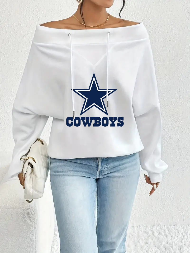 Dallas Cowboys Casual printed off-the-shoulder sweatshirt-2