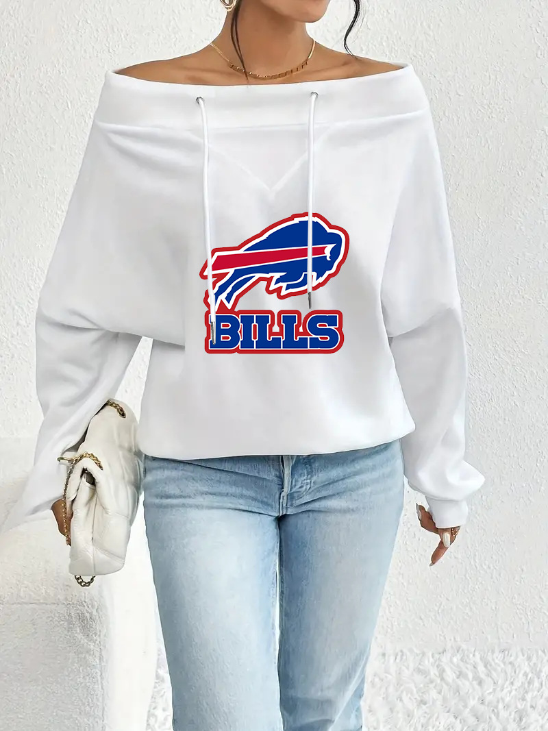Buffalo Bills Casual printed off-the-shoulder sweatshirt-4