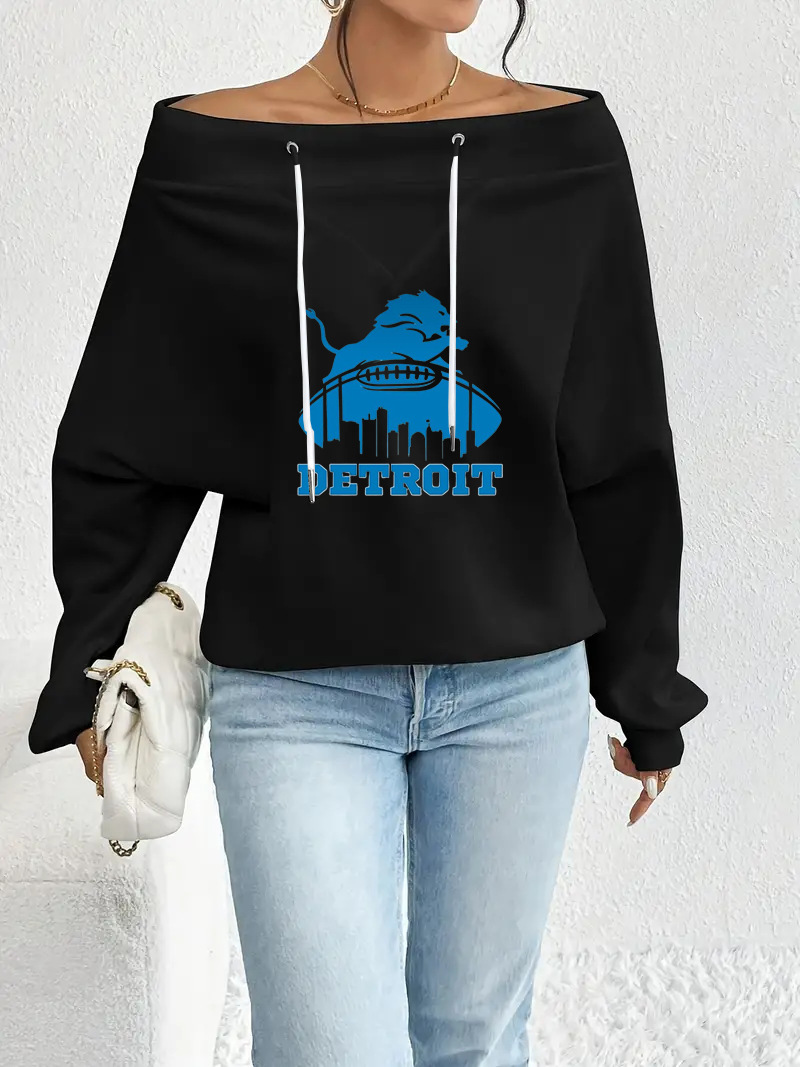 Detroit Lions Casual printed off-the-shoulder sweatshirt-3