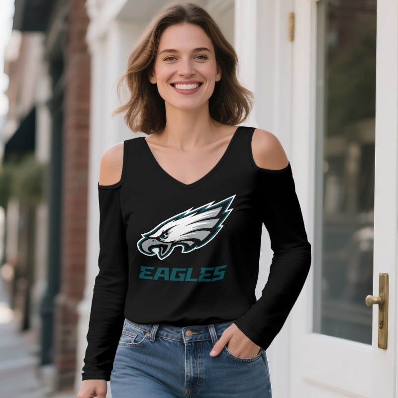 Philadelphia Eagles Off-shoulder V-neck women's long-sleeved T-shirt-2
