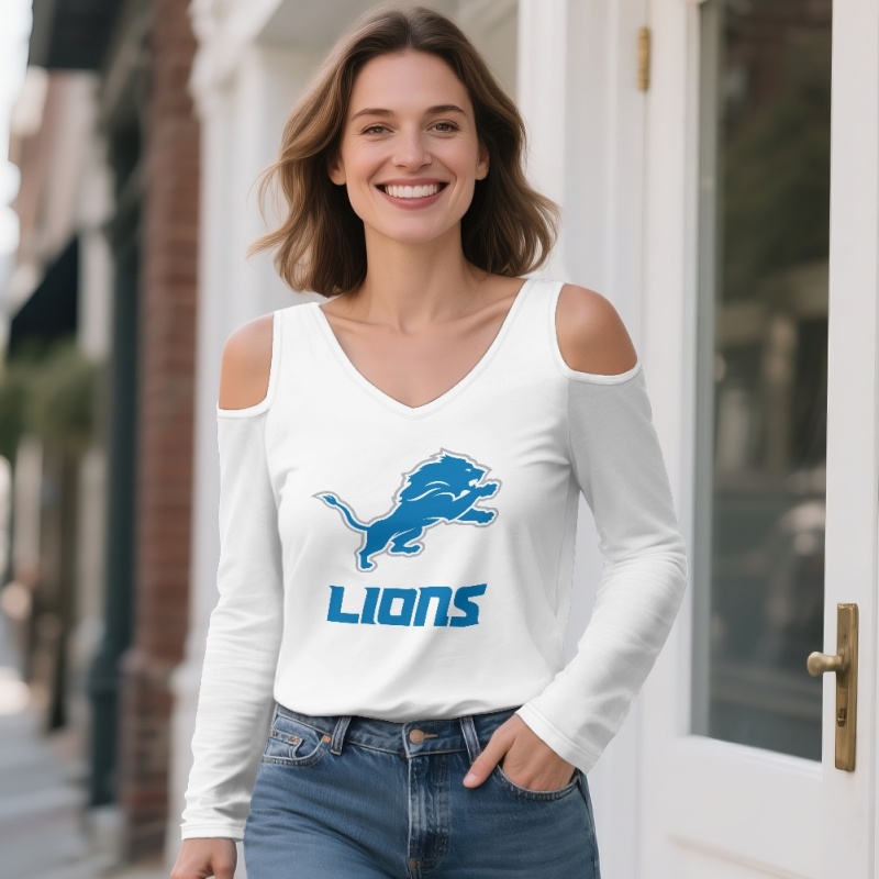 Detroit Lions Off-shoulder V-neck women's long-sleeved T-shirt-1