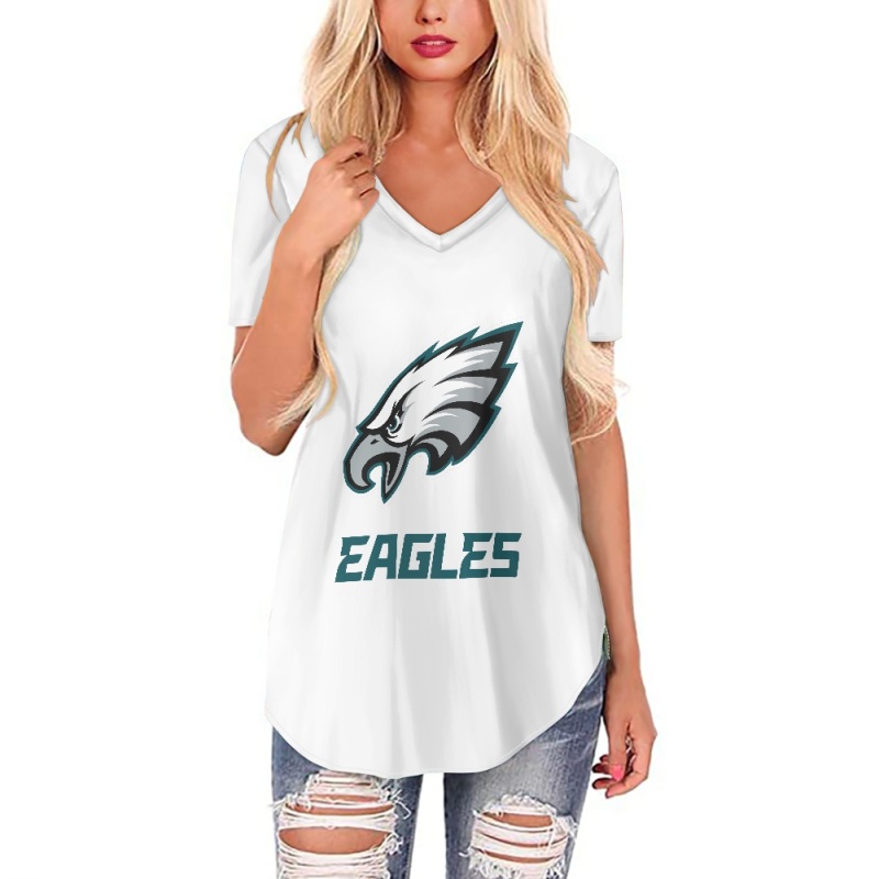 Philadelphia Eagles Off-shoulder V-neck women's long-sleeved T-shirt-1