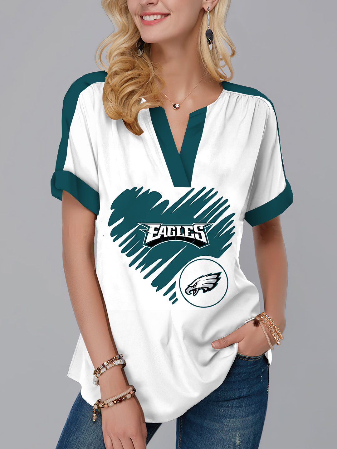 Philadelphia Eagles Fashion Short Sleeve V-Neck Shirt