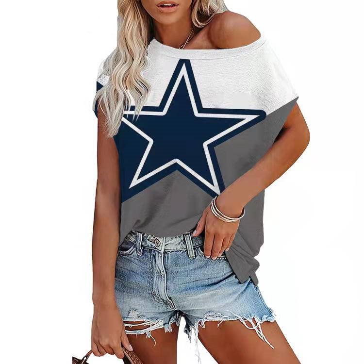 Dallas Cowboys Fashionable Short Sleeve Off Shoulder Crew Neck Shirt