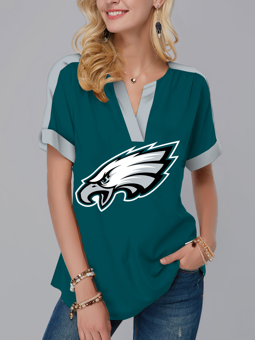 Philadelphia Eagles Fashion Short Sleeve V-Neck Shirt