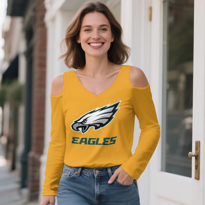 Philadelphia Eagles Off-shoulder V-neck women's long-sleeved T-shirt-3