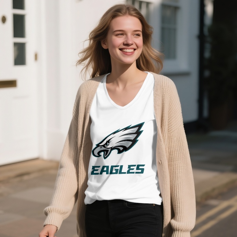 Philadelphia Eagles Off-shoulder V-neck women's long-sleeved T-shirt-1