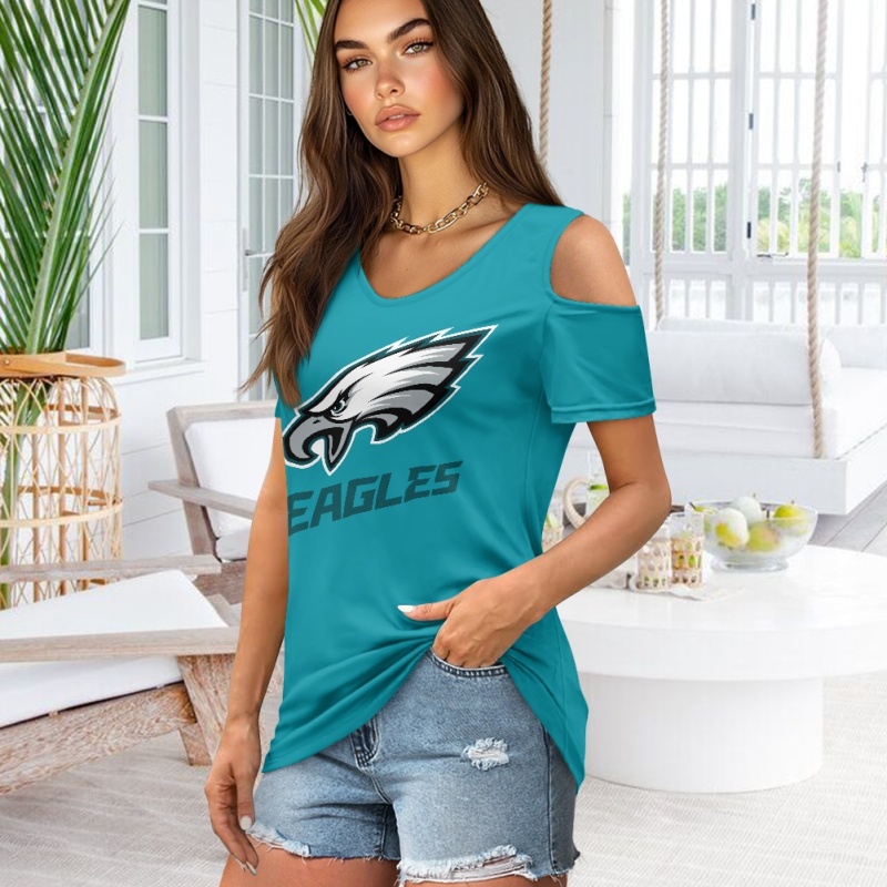 Philadelphia Eagles Off-the-shoulder short-sleeved T-shirt-1