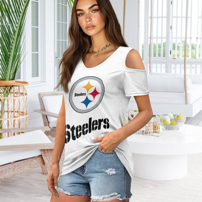 Pittsburgh Steelers Off-the-shoulder short-sleeved T-shirt-1