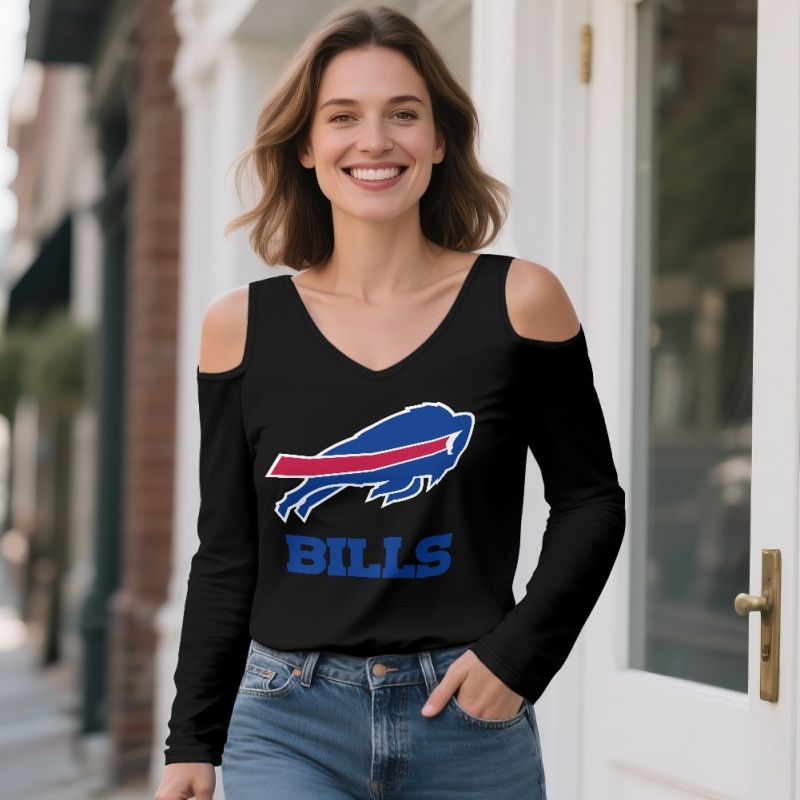 Buffalo Bills Off-shoulder V-neck women's long-sleeved T-shirt-2
