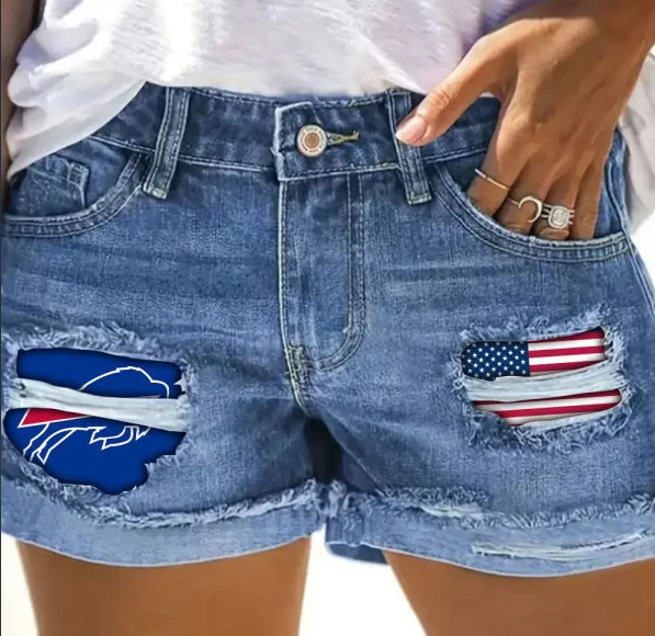 Buffalo Bills New casual fashion perforated printed short jeans