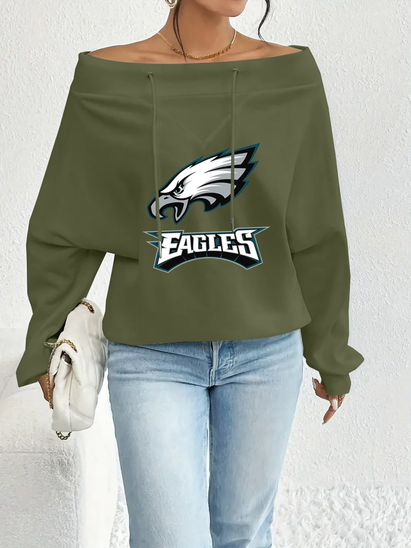Philadelphia Eagles Casual printed off-the-shoulder sweatshirt-3