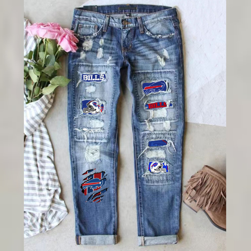 Buffalo BillsNew casual fashion perforated printed jeans