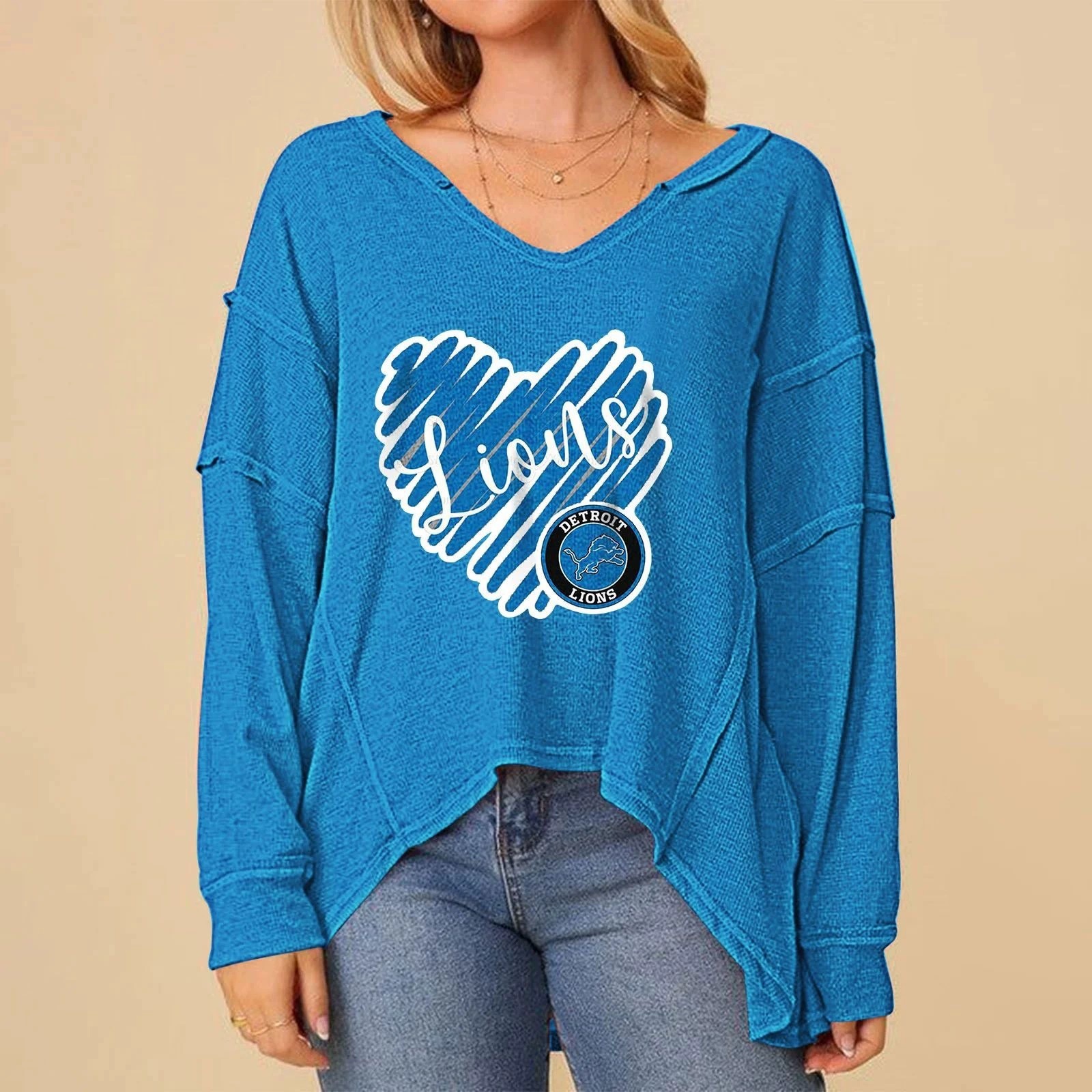 Detroit Lions New V-neck sweatshirt printed long-sleeved shirt