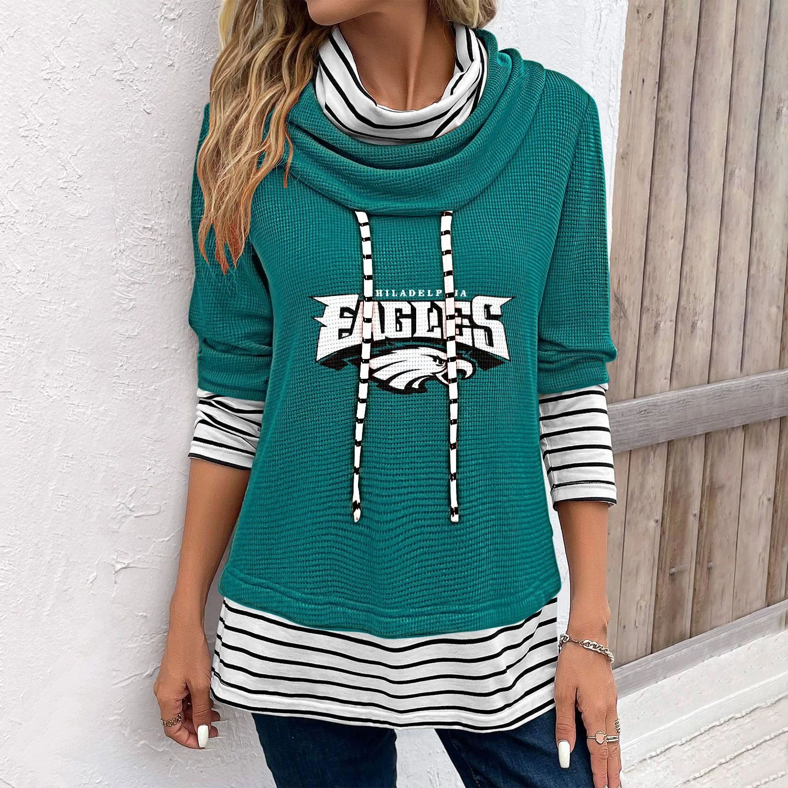 Philadelphia Eagles Striped casual fake two-piece sweatshirt