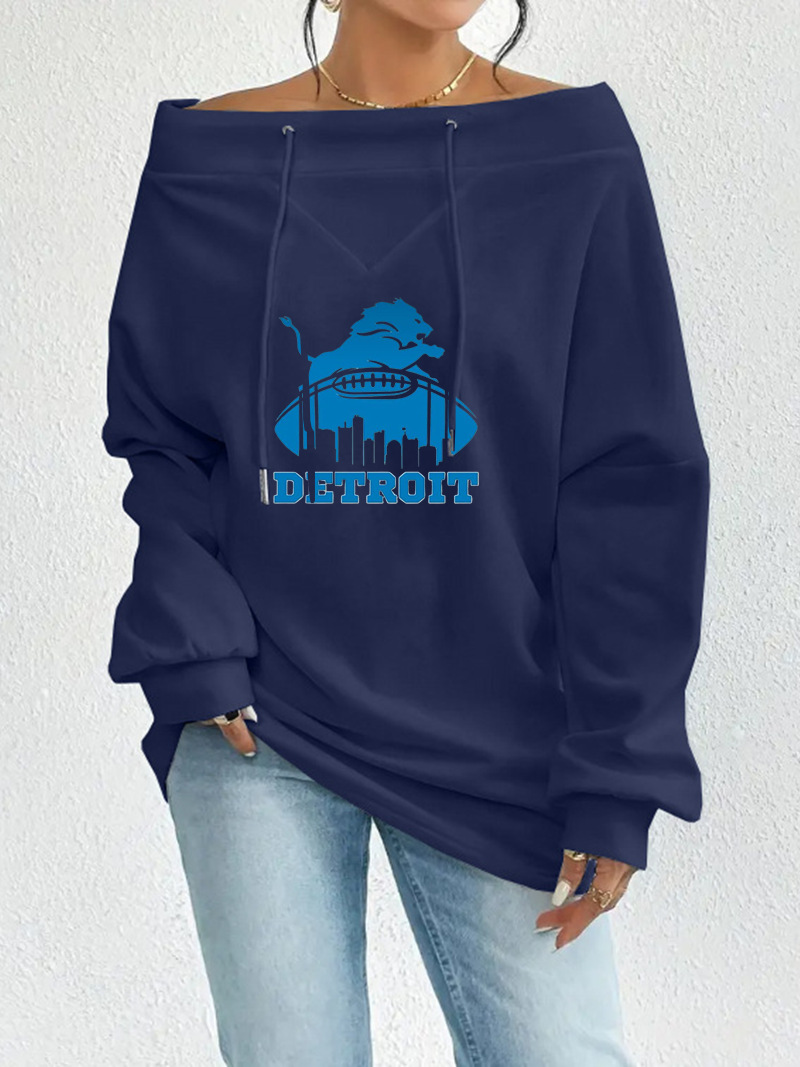 Detroit Lions Casual printed off-the-shoulder sweatshirt-1