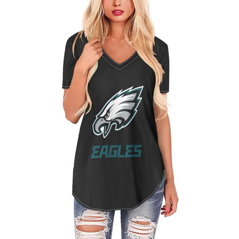 Philadelphia Eagles Off-shoulder V-neck women's long-sleeved T-shirt-2
