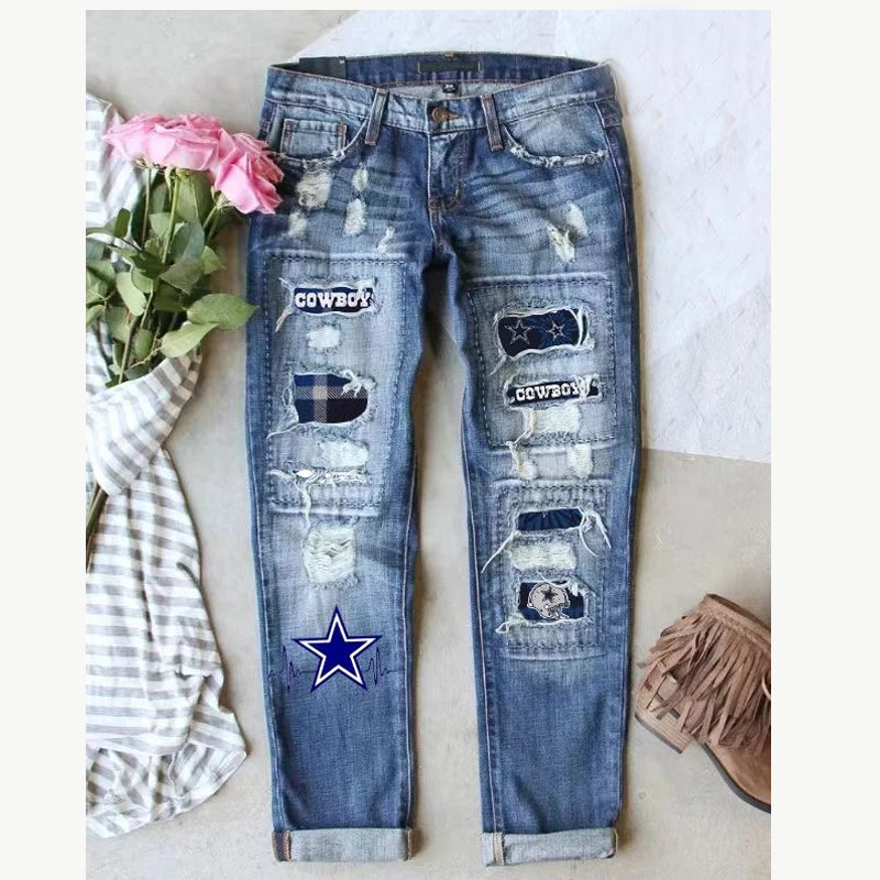 DALLAS COWBOYSNew casual fashion perforated printed jeans
