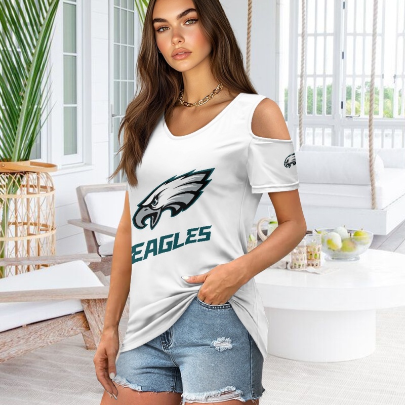 Philadelphia Eagles Off-the-shoulder short-sleeved T-shirt-2