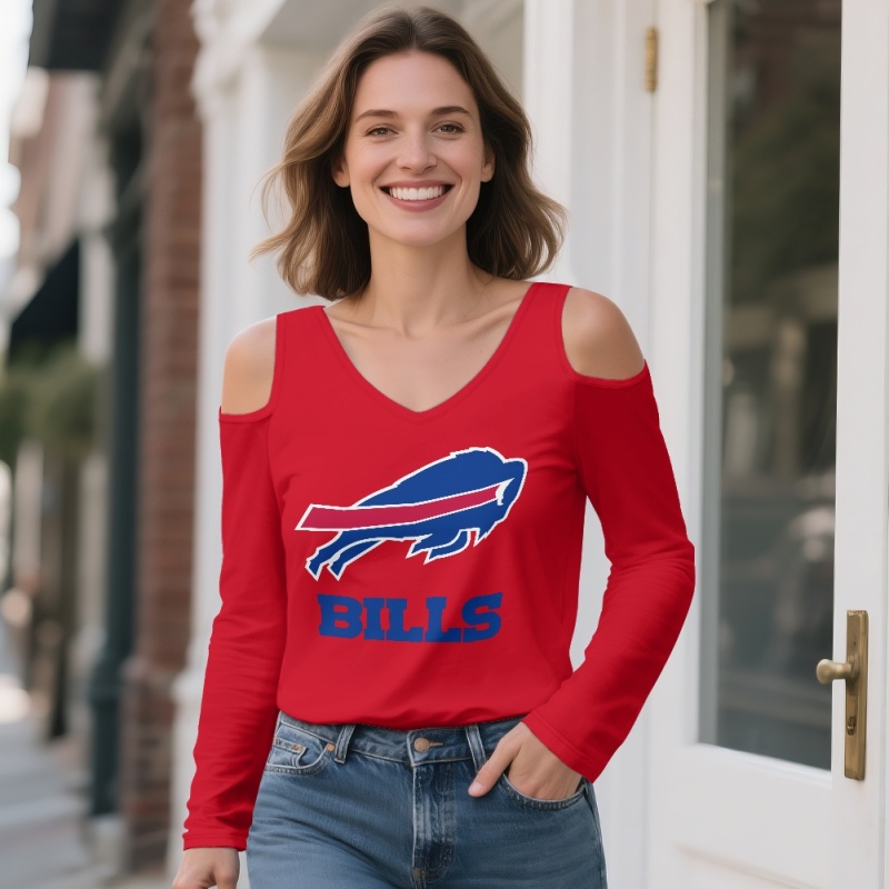 Buffalo Bills Off-shoulder V-neck women's long-sleeved T-shirt-4