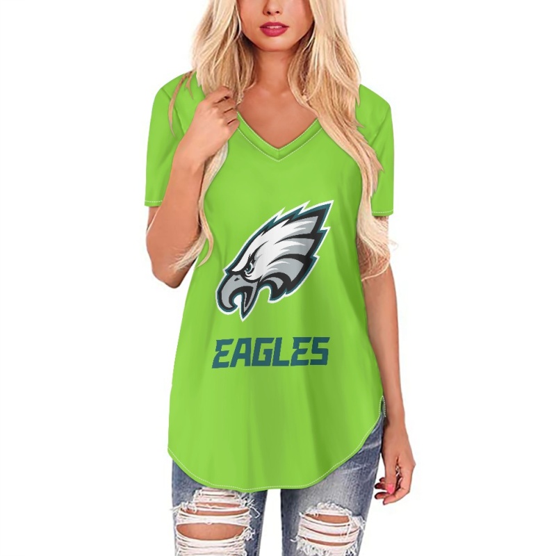 Philadelphia Eagles Off-shoulder V-neck women's long-sleeved T-shirt-3