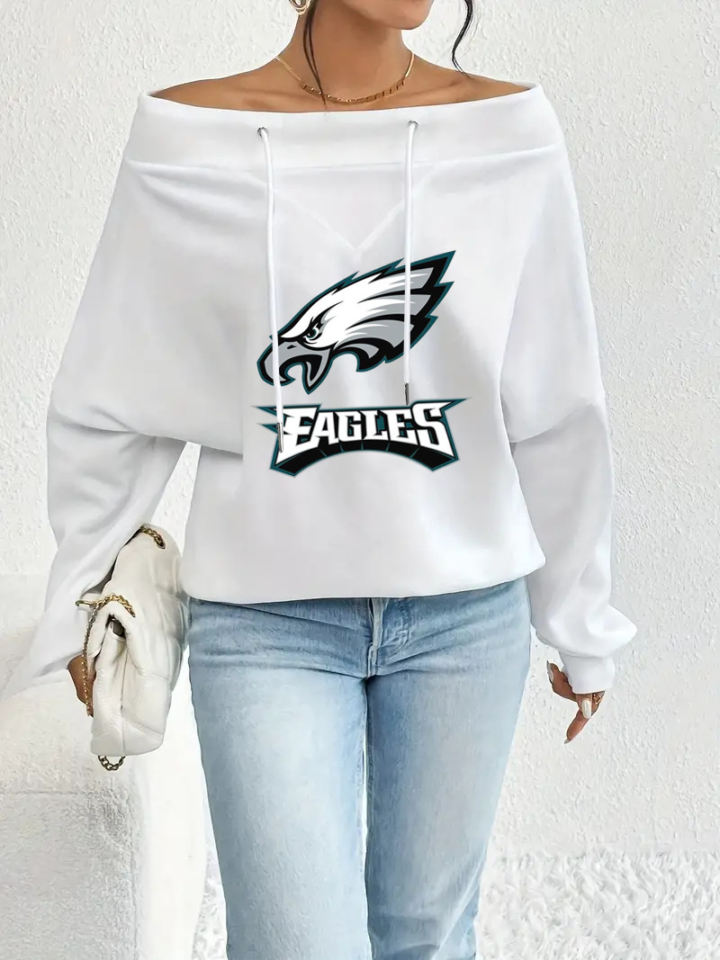 Philadelphia Eagles Casual printed off-the-shoulder sweatshirt-2