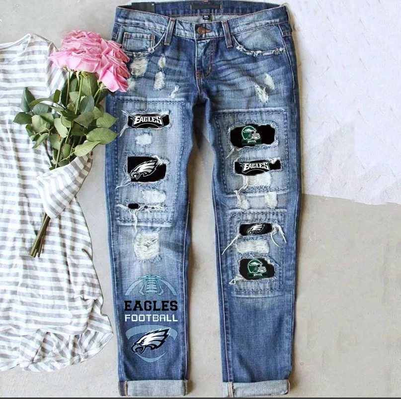 Philadelphia Eagles New casual fashion perforated printed jeans