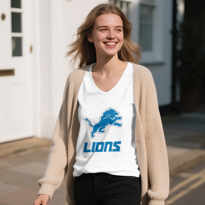 Detroit Lions Off-shoulder V-neck women's long-sleeved T-shirt-1