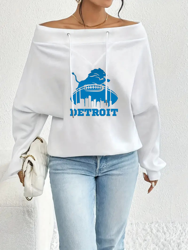 Detroit Lions Casual printed off-the-shoulder sweatshirt-4