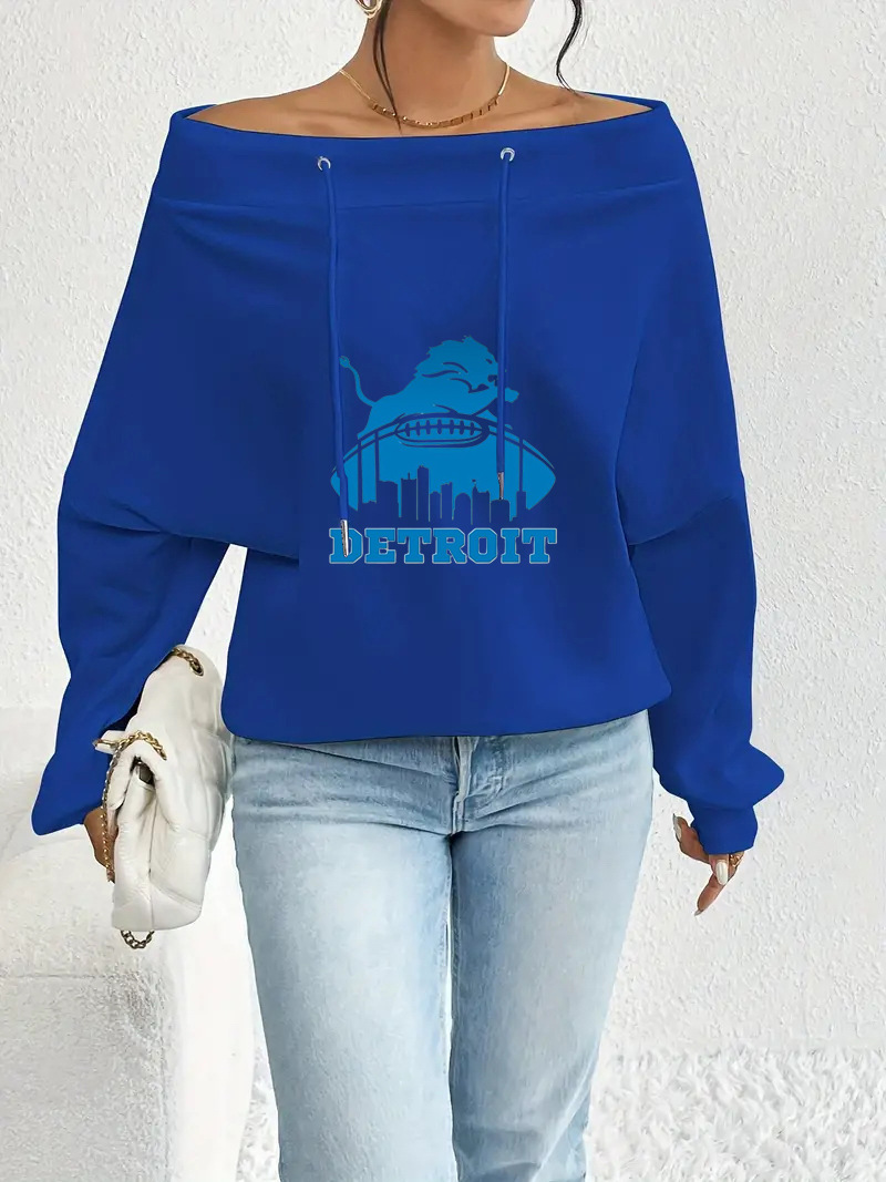 Detroit Lions Casual printed off-the-shoulder sweatshirt-2