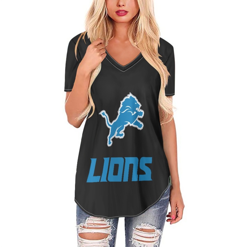 Detroit Lions Off-shoulder V-neck women's long-sleeved T-shirt-3
