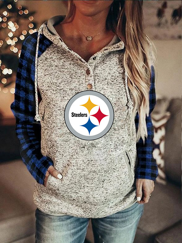 Pittsburgh Steelers Printed Plaid Long Sleeve Sweatshirt