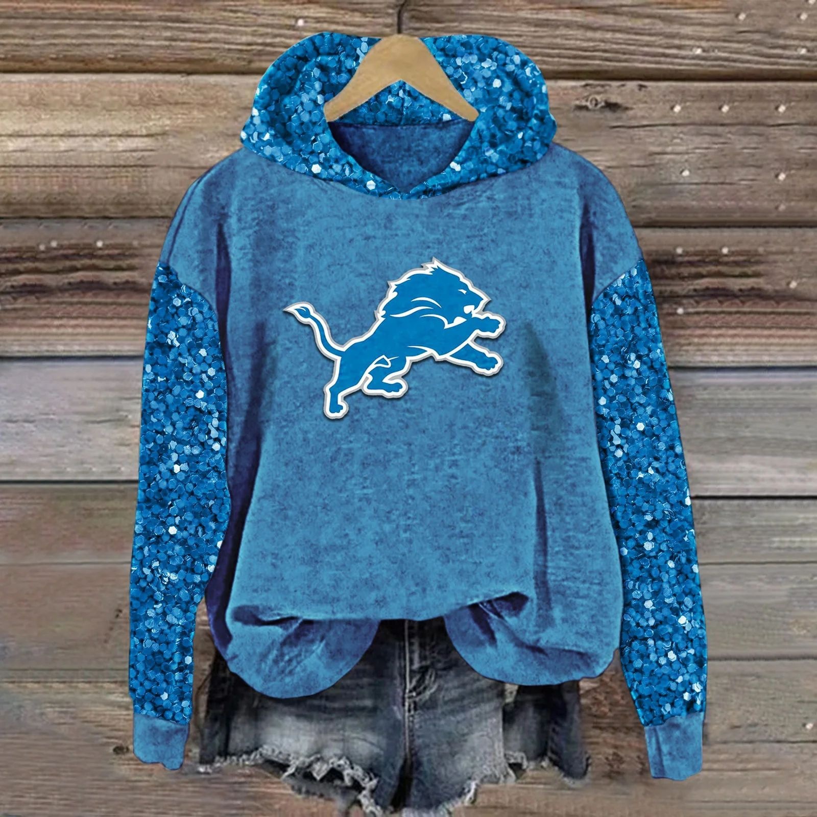 Detroit Lions New personalized couple style loose hooded sweatshirt 2