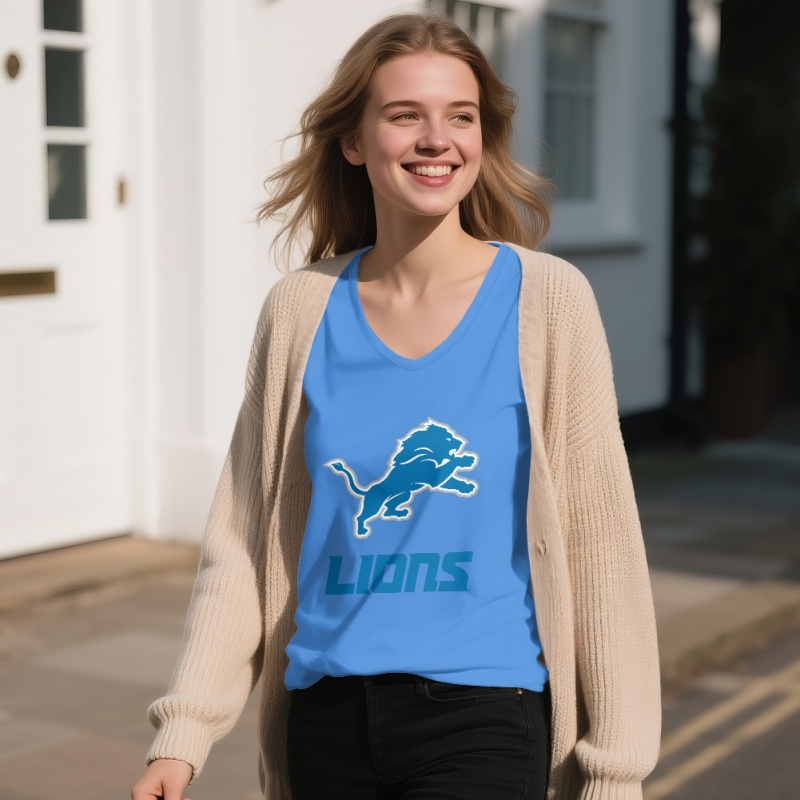 Detroit Lions Off-shoulder V-neck women's long-sleeved T-shirt-3
