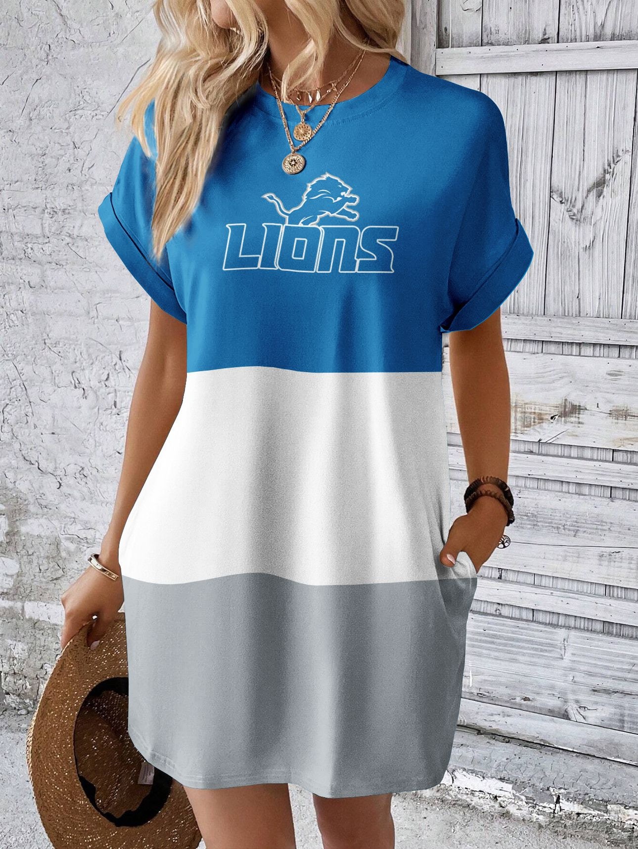 Detroit Lions New women's fashionable round neck dress 2
