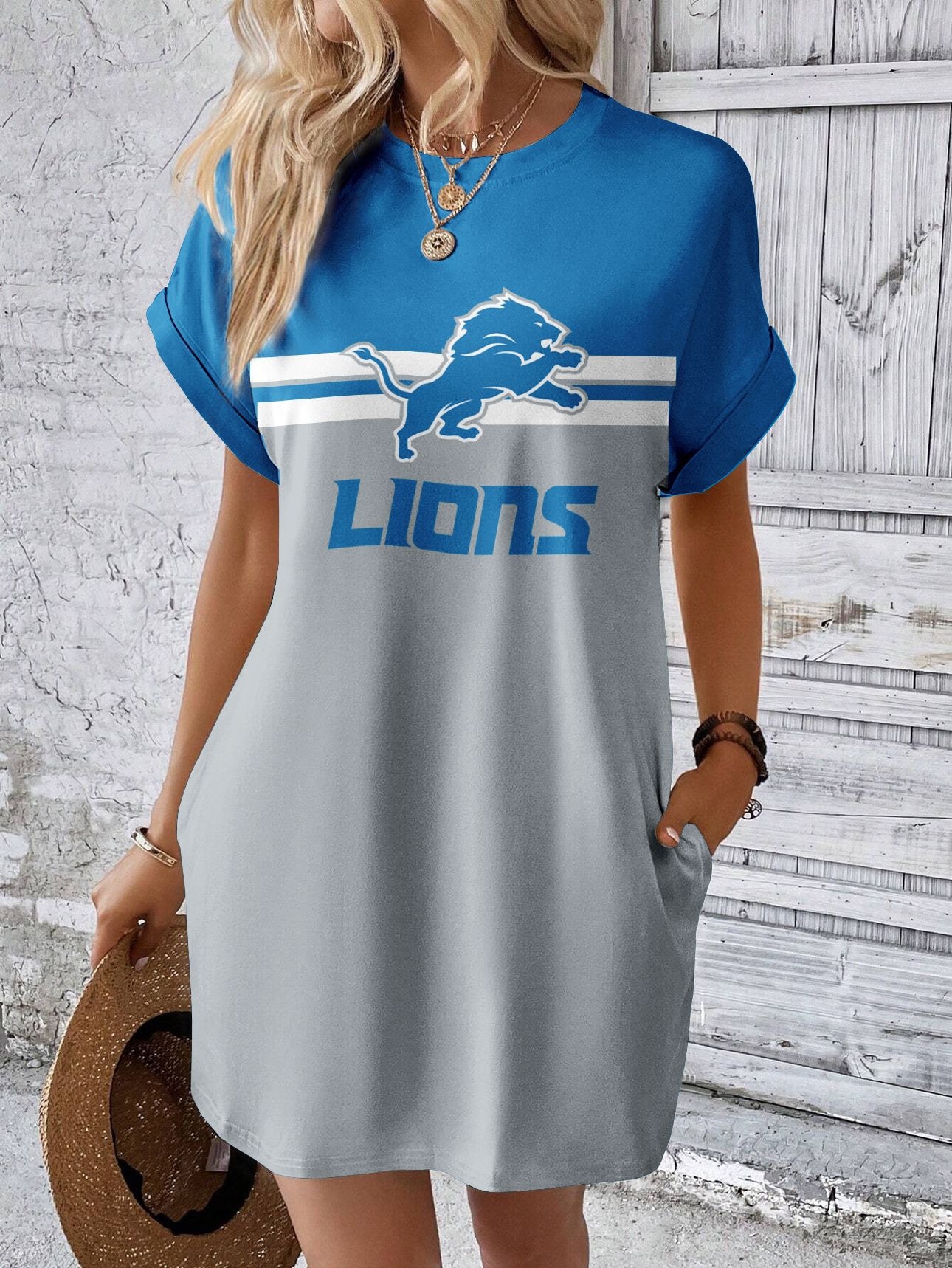 Detroit Lions New women's fashionable round neck dress